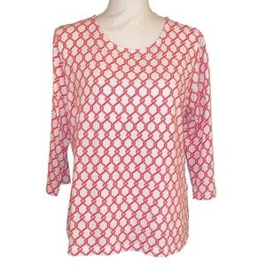 APPLESEED Chain-Link Geo Print Cotton Tee in Coral and White Size Petite Large